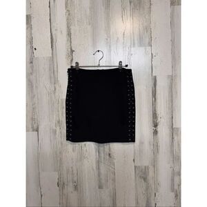 Forever 21 Black Lace-Up Mini Skirt | Side Corset Detail Bodycon Skirt Size Medi